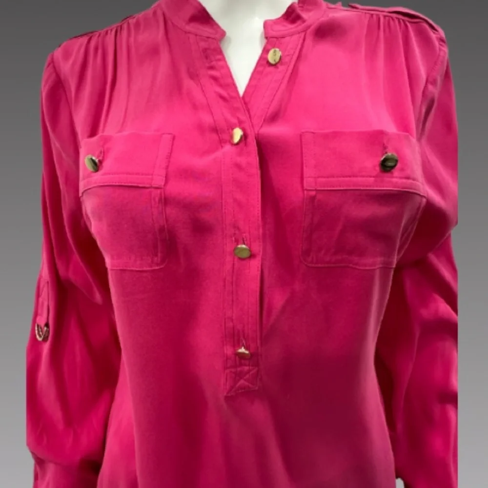 Cache Fuchsia Button-Up Silk Blouse - Picture 2 of 7